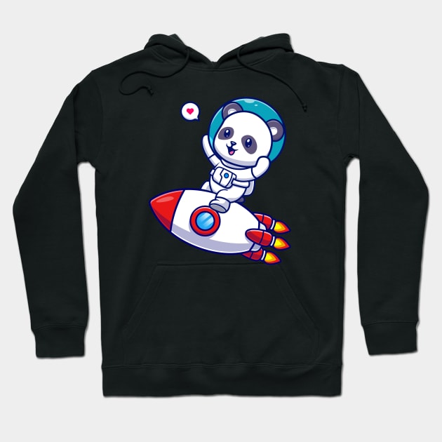 Cute Panda Astronaut Riding Rocket Cartoon Hoodie by Catalyst Labs